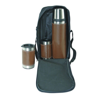 Stainless Steel Leather Wrapped Thermos Set